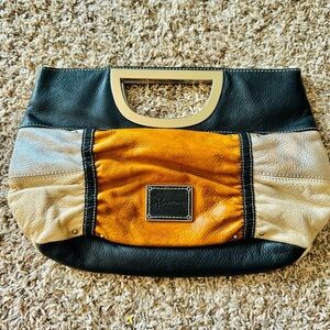 B. Makowsky Women Handbag Authentic 100% Leather Multicolor Silver Metal Handle